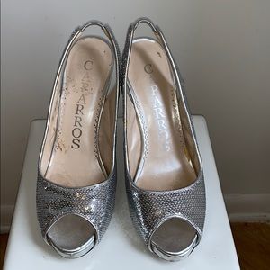Silver sequin heels